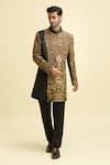 Aryavir Malhotra_Black  Lining Taffeta Bird Paradise Work Panelled Kurta With Pant _Online_at_Aza_Fashions