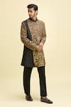 Buy_Aryavir Malhotra_Black  Lining Taffeta Bird Paradise Work Panelled Kurta With Pant _Online_at_Aza_Fashions