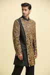 Shop_Aryavir Malhotra_Black  Lining Taffeta Bird Paradise Work Panelled Kurta With Pant _Online_at_Aza_Fashions