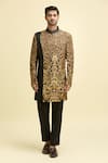 Aryavir Malhotra_Black  Lining Taffeta Bird Paradise Work Panelled Kurta With Pant _at_Aza_Fashions