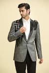 Buy_Aryavir Malhotra_Grey Mix Cotton Fabric Lycra Textured Draped Plisse Style Tuxedo Pant Set _Online_at_Aza_Fashions