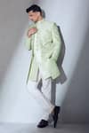 Buy_Alaya Advani_Green Slub Silk Embroidered Thread Sherwani Jacket Kurta Set _at_Aza_Fashions