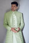 Shop_Alaya Advani_Green Slub Silk Embroidered Thread Sherwani Jacket Kurta Set _Online_at_Aza_Fashions