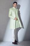 Alaya Advani_Green Slub Silk Embroidered Thread Sherwani Jacket Kurta Set _Online