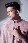 Buy_Alaya Advani_Pink Slub Silk Embroidered Thread Sherwani Jacket Kurta Set _Online_at_Aza_Fashions