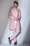 Alaya Advani_Pink Slub Silk Embroidered Thread Sherwani Jacket Kurta Set _at_Aza_Fashions