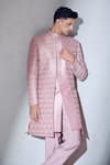 Buy_Alaya Advani_Pink Slub Silk Embroidered Thread Sherwani Jacket Kurta Set 