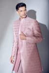 Shop_Alaya Advani_Pink Slub Silk Embroidered Thread Sherwani Jacket Kurta Set 