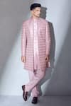 Buy_Alaya Advani_Pink Slub Silk Embroidered Thread Sherwani Jacket Kurta Set _Online