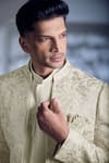 Shop_Alaya Advani_Cream Slub Silk Embroidered Thread Sherwani Jacket Kurta Set _Online_at_Aza_Fashions