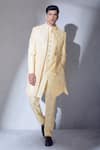 Alaya Advani_Cream Slub Silk Embroidered Thread Sherwani Jacket Kurta Set _at_Aza_Fashions