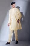 Buy_Alaya Advani_Cream Slub Silk Embroidered Thread Sherwani Jacket Kurta Set 