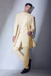 Alaya Advani_Cream Slub Silk Embroidered Thread Sherwani Jacket Kurta Set _Online