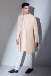 Buy_Alaya Advani_Peach Jacket And Kurta Slub Silk Embroidered Thread Geometric Sherwani Set _Online