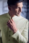 Alaya Advani_Multi Color Sherwani Georgette Embroidered Thread Scallop And Pant Set _Online_at_Aza_Fashions