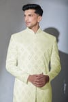 Buy_Alaya Advani_White Sherwani Poly Satin Embroidered Thread Geometric Leaf And Churidar Set 