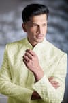 Shop_Alaya Advani_White Sherwani Poly Satin Embroidered Thread Geometric Leaf And Churidar Set 