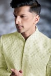 Alaya Advani_White Sherwani Poly Satin Embroidered Thread Geometric Leaf And Churidar Set _Online