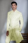 Buy_Alaya Advani_White Sherwani Poly Satin Embroidered Thread Geometric Leaf And Churidar Set _Online