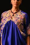 Buy_Anu Pellakuru_Blue Silk Embroidery, Sequins, Beads V-neck Resham Floral Kaftan 