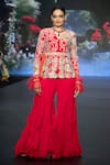 Buy_Anu Pellakuru_Red Raw Silk Embroidered Beads V-neck Floral Zardozi Jacket Palazzo Set _at_Aza_Fashions