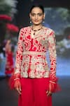 Buy_Anu Pellakuru_Red Raw Silk Embroidered Beads V-neck Floral Zardozi Jacket Palazzo Set _Online_at_Aza_Fashions