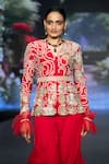 Shop_Anu Pellakuru_Red Raw Silk Embroidered Beads V-neck Floral Zardozi Jacket Palazzo Set _Online_at_Aza_Fashions