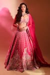 Buy_Anu Pellakuru_Pink Raw Silk Embroidered Beads Sweetheart Floral Resham Bridal Lehenga Set _at_Aza_Fashions