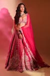 Shop_Anu Pellakuru_Pink Raw Silk Embroidered Beads Sweetheart Floral Resham Bridal Lehenga Set _Online_at_Aza_Fashions