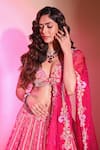 Anu Pellakuru_Pink Raw Silk Embroidered Beads Sweetheart Floral Resham Bridal Lehenga Set _at_Aza_Fashions