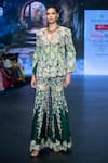 Buy_Anu Pellakuru_Emerald Green Raw Silk Embroidered Beads Resham Foliage Jacket With Sharara _Online_at_Aza_Fashions