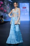 Anu Pellakuru_Blue Raw Silk Embroidered Beads Jacket Open Zardozi Tunic Sharara Set _Online_at_Aza_Fashions