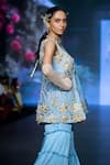 Anu Pellakuru_Blue Raw Silk Embroidered Beads Jacket Open Zardozi Tunic Sharara Set _at_Aza_Fashions