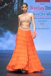 Buy_Anu Pellakuru_Orange Raw Silk Embroidered Embellished Waist Tiered Lehenga With Crop Top _at_Aza_Fashions