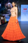 Buy_Anu Pellakuru_Orange Raw Silk Embroidered Embellished Waist Tiered Lehenga With Crop Top _Online_at_Aza_Fashions