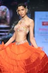 Anu Pellakuru_Orange Raw Silk Embroidered Embellished Waist Tiered Lehenga With Crop Top _at_Aza_Fashions