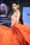 Buy_Anu Pellakuru_Orange Raw Silk Embroidered Embellished Waist Tiered Lehenga With Crop Top 