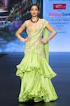 Buy_Anu Pellakuru_Green Raw Silk Embroidered Beads Tiered Ruffle Pre-draped Saree With Blouse _at_Aza_Fashions