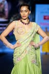 Buy_Anu Pellakuru_Green Raw Silk Embroidered Beads Tiered Ruffle Pre-draped Saree With Blouse _Online_at_Aza_Fashions