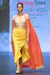 Buy_Anu Pellakuru_Orange Raw Silk Embroidered Beads Cape Open Resham Floral Draped Skirt Set _Online_at_Aza_Fashions