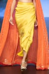 Shop_Anu Pellakuru_Orange Raw Silk Embroidered Beads Cape Open Resham Floral Draped Skirt Set _Online_at_Aza_Fashions