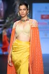 Buy_Anu Pellakuru_Orange Raw Silk Embroidered Beads Cape Open Resham Floral Draped Skirt Set 