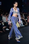 Anu Pellakuru_Blue Raw Silk Embroidered Beads Jacket Open Wavy Flared Pant Set _Online_at_Aza_Fashions