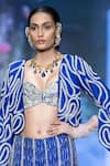 Shop_Anu Pellakuru_Blue Raw Silk Embroidered Beads Jacket Open Wavy Flared Pant Set _Online_at_Aza_Fashions