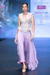 Buy_Anu Pellakuru_Purple Raw Silk Embroidered Beads Lapel Collar Zardozi Jacket Draped Pant Set _at_Aza_Fashions