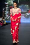 Buy_Anu Pellakuru_Red Silk, Satin Pearls, Resham Floral Embroidered Saree With Embellished Blouse _at_Aza_Fashions