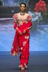Anu Pellakuru_Red Silk, Satin Pearls, Resham Floral Embroidered Saree With Embellished Blouse _Online_at_Aza_Fashions