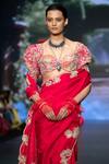 Buy_Anu Pellakuru_Red Silk, Satin Pearls, Resham Floral Embroidered Saree With Embellished Blouse _Online_at_Aza_Fashions