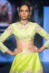 Buy_Anu Pellakuru_Green Raw Silk Embroidered Beads Round Resham Floral Lehenga With Crop Top _Online_at_Aza_Fashions