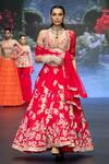 Anu Pellakuru_Red Satin, Organza, Silk, Net Resham Floral Embroidered Bridal Lehenga Set _Online_at_Aza_Fashions